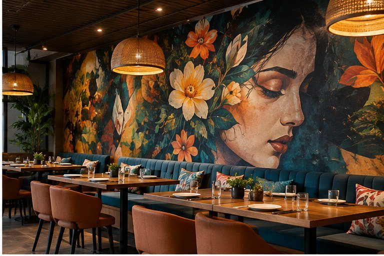 Restaurant mural and interior wall art